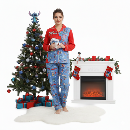 Cute Stitch Sleigh Ride Merry Stitchmas Lilo & Stitch Christmas Gift Pajamas Set
