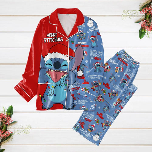 Cute Stitch Sleigh Ride Merry Stitchmas Lilo & Stitch Christmas Gift Pajamas Set